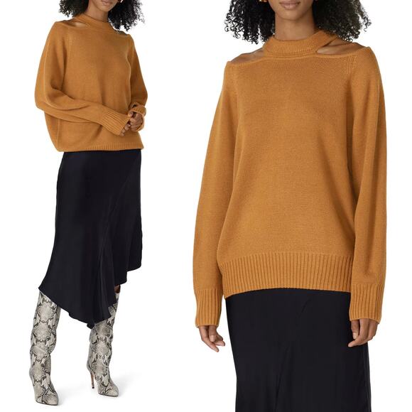 Jason Wu Camel Cold Shoulder Sweater Small $240 Golden Brown Wool Blend Relaxed - Picture 8 of 9